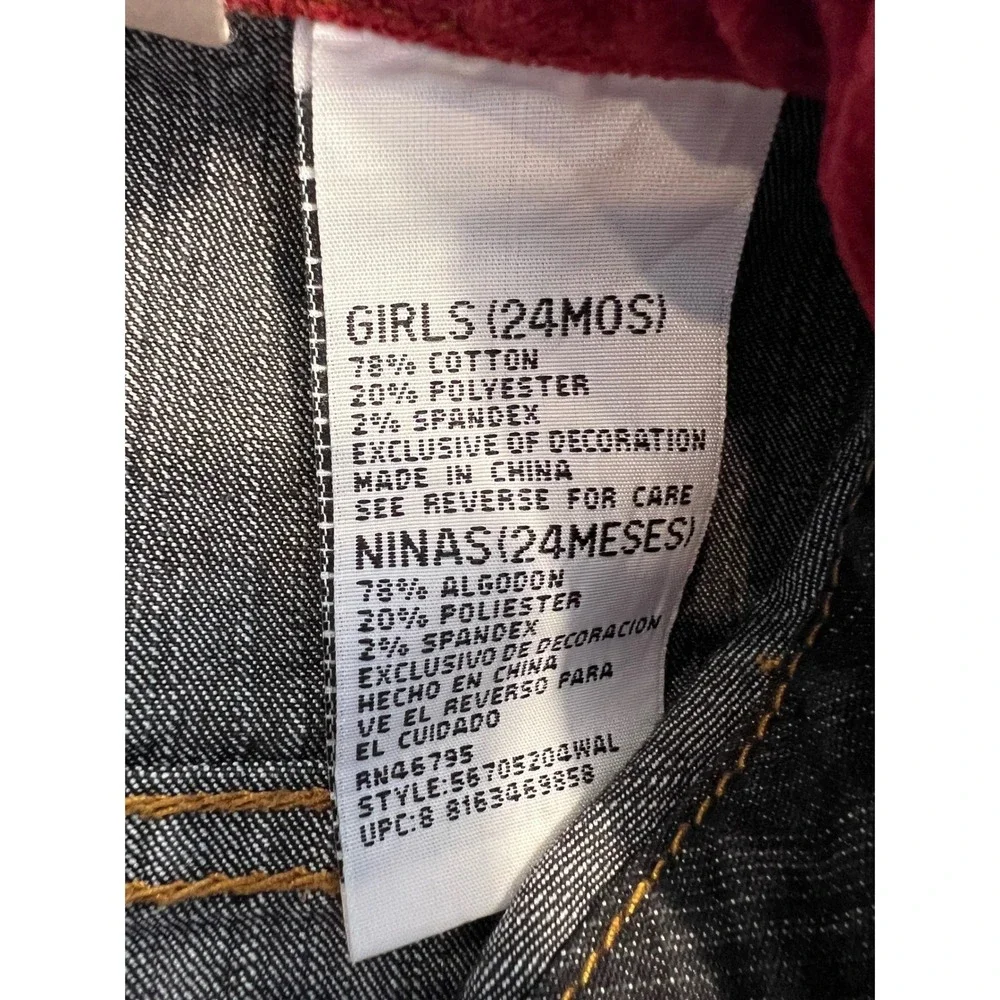 Levi‎ Strauss Signature Girls 24M Dark Wash Denim Jacket Red Corduroy Collar